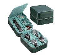 SYENS Estuche de viaje para 5 relojes, organizador de almacenamiento con compartimento para correa de reloj, joyas y herramientas, de piel auténtica granulada con cremallera, color verde