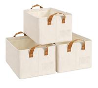 SYEXDZON Caja Almacenaje, Juego de 3 Cestas de Tela para Guardar Cosas, Cubos de Almacenamiento Plegables con Manijas, Marco de Metal, para el Dormitorio y el Salón, 47 * 28 * 20cm