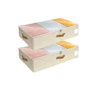 SYEXDZON Contenedores de Almacenaje para Debajo de la Cama,Hay paneles de soporte alrededor, 2 Piezas Arcones para Guardar Ropa Plegables,organizador para Mantas Edredones (Beige, Sin placa base)