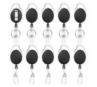 SYEYCW 10 Piezas Negro Llavero Retráctil de Cordón, 2 Modelos de Porta Tarjetas de Llavero, Llavero Retráctil con Clip de Mosquetón, Cordón de Nylon Extensible, para Tarjeta de Identificación, Llaves