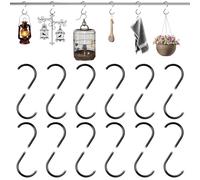 SYEYCW 12 Piezas Ganchos de Metal en Forma de S, Ganchos en S Negro con Hebilla de Seguridad, 9.2cm Cocina Resistentes Ganchos para Colgar, para Colgar Plantas, Luces, Utensilios de Cocina, Ropa