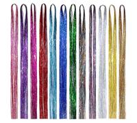 SYEYCW 12 Piezas Pelo de Oropel, Pieza de Pelo Lisa Larga Brillante, 2400 Mechones de Oropel, 93 cm, Pelo para Navidad Año Nuevo Halloween Cosplay Fiesta, para Mujeres, Niñas y Niños, 12 Colores