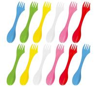 SYEYCW 12 Piezas Tenedores de Plástico, Espork Plástico Set de Cubiertos de Camping, Espork de Camping Reutilizable, para al Aire Libre, Mochila Senderismo, Viajes, 6 Colores