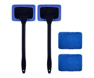 SYEYCW 2 Piezas Azul Cepillo Limpiacristales, Limpiador de Parabrisas de Coche, Cepillos de Limpieza con 4 Almohadillas de Microfibra Lavables, Limpiador Parabrisas de Mango Largo, para la Niebla