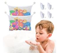 SYEYCW 2 Piezas Bolsa Organizadora para Juguetes de Bañera Con 4 Ganchos de Ventosa & 4 Ganchos Adhesivos, Organizadores de Juguetes Baño para Niños