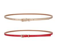 SYEYCW 2 Piezas Cinturón Fino para Mujer, Cinturones de Cuero PU, Ajustable Cinturon de Moda Clásica, Cinturones Señora con Hebilla de Metal, para Jeans, Pantalones, Vestidos, Rojo, Champán