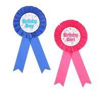 SYEYCW 2 Piezas Insignia de Cumpleaños, Insignia de Rosetón para Niño y Niña, Accesorio Juego de Decoración de Insignia de Cumpleaños Azul y Rosa, Suministros de Decoración para Fiestas Infantiles
