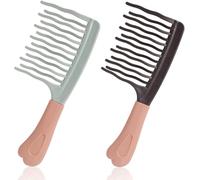 SYEYCW 2 Piezas Peine De Dientes Anchos, Peine de Dientes para Rizos con Diseño de Dientes Ondulados de Doble Capa, Cabello Largo, Grueso, Seco, Mojado para Mujer