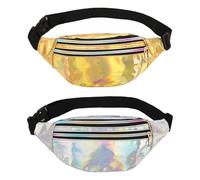 SYEYCW 2 Piezas Riñonera Mujer, Riñonera Holográfica Moda Impermeable, Bolsa de Cinturón Cuero PU Deportiva Ajustable, para Fiestas, Viajes, Senderismo, Ciclismo y Deportiva, para Mujeres Hombres