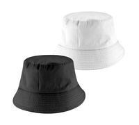 SYEYCW 2 Piezas Sombreros de Pescador, 58-60cm Gorro Pescador Unisex, Plegable Bucket Hat con Protección UV, Poliéster Sombrero para Hombre Mujer, para Senderismo, Camping, Compras, Blanco, Negro