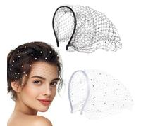SYEYCW 2 Piezas Velo Blanco Negro Diadema para Mujer, Sombreros Fascinator con Velo con Pedrería, Sombreros Fascinator para Fiestas de Té, Bodas Por la Iglesia, Funerales, Disfraces de Halloween