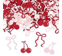 SYEYCW 200 Piezas Confeti de Cereza y Lazo, Confeti de Papel con Forma de Cereza Lazo Rosa Roja, Decoración de Mesas de Papel, para Compromiso, Boda, Cumpleaños, Fiesta, Suministros de Decoración