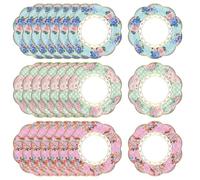 SYEYCW 24 platos de papel, plato de papel floral vintage, plato de fiesta elegante con borde festoneado, vajilla para fiesta de cumpleaños, baby shower, boda y aniversario