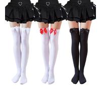 SYEYCW 3 Pares de Calcetines Con Lazos, por Encima de las Rodillas, Medias Elásticas, Accesorios de Cosplay, Adecuados para Botas y Uniformes, Valentín, Carnaval, Fiesta Navidad