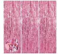 SYEYCW 3 Piezas 1m x 2.5m Rosa Cortinas de Flecos, Metálicas de Oropel Brillante, Telón de Fondo Cortina de Borla Decoracion, para Banquete, Cumpleaños, Boda, Fiesta de Navidad, Halloween (Rosa)