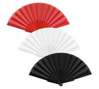 SYEYCW 3 Piezas Abanicos Plegables de Mano de Plástico, Portátil Abanico Chino de Tela Oriental, para Baile, Fiesta, Regalos de Boda, Fiestas de Verano, Decoración de Bricolaje, Negro, Blanco, Rojo