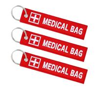 SYEYCW 3 Piezas Etiquetas Alerta Médica para Bolsas, Etiqueta de Equipaje Bordada con Llaveros, Reutilizable Etiqueta Equipaje de Equipo Médico, para Mochilas, Bolsos, Maletas, Rojo