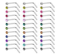 SYEYCW 36 Piezas L Forma Piercing Nariz, 20G Studs Acero Inoxidable con Diamante, Nostril para Mujer y Hombre