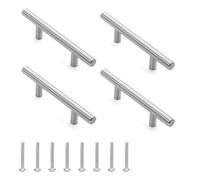 SYEYCW 4 manijas plateadas para armario de cocina, manija de puerta de armario de acero inoxidable de 127 mm, manijas de gabinete cepilladas, centro de agujero de 76 mm, para muebles de baño, armario