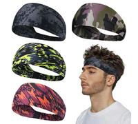 SYEYCW 4 Piezas Cinta Pelo Deporte, Diadema Bandana Elástica, Absorbe el Sudor y Transpira Headband Elástico Cinta, Antiscivolo Headband, para Correr, Ciclismo, Baloncesto, Yoga y Entrenamiento Físico