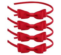 SYEYCW 4 Piezas Cintas para el Pelo con Lazo Rojo, Diadema de Nudo para Niñas, Diadema para el Pelo con Lazo, Rojo Cintas para el Cabello, Accesorios para el Cabello, para Fiestas, Cumpleaños, Navidad