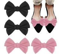 SYEYCW 4 Piezas Clips para Zapatos, Clips Elegantes para Zapatos con Lazo, Hebillas para Zapatos con Lazo de Cinta Extraíble, Adorno Zapatos, para Mujer Pisos Deportivos, Bodas, Fiestas, Tacones Altos