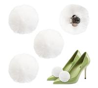 SYEYCW 4 Piezas Pompones Blancos para Zapatos, Adornos de Felpa Suave y Blanca Desmontables, para Botas, Sombreros, Zapatos Planos, Ropa, para Decoración de Bodas, Halloween y Accesorios de Disfraces