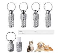 SYEYCW 5 Piezas Plata Etiquetas de Identificación de Mascotas, Barril Nombre Dirección Mini Etiqueta de Gato Perro, Anti-Perdido Etiqueta de Dirección, Placas de Identificación para Perros y Gatos