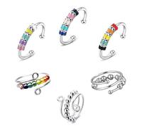 SYEYCW 6 Piezas Anillos de Ansiedad, Anillo Antiestrés Ajustable de Acero Inoxidable, Anillos Abiertos Giratorios de Resina de Colores, Anillo Antiestres Mujer, para Mujeres, Hombres, Niños