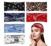 SYEYCW 6 Piezas Cinta Pelo Mujer, Elástico Cinta de Pelo, Bohemia Bandana con Leopardo Headband, Antideslizante Vintage Diadema Ancha Mujer, para Yoga, Fitness y Running Accesorios Pelo Deportivos