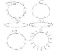 SYEYCW 6 Piezas Tobilleras de Mujer, Tobilleras de Plata para Mujer, Ajustable Pulsera Tobillo de Moda para Mujer, Pulsera Tobilleras Dobles Joyas de Pie de Playa Regalos, para Mujeres Adolescentes