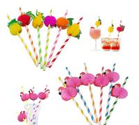 SYEYCW 60 Piezas Pajitas de Cóctel de Papel, 3D Pajitas de Frutas Flamingo, Pajas Decoración de Cóctel, Pajas de Beber Reciclables Biodegradables, para Bebidas, Fiestas, Bodas, Cumpleaños, Playa