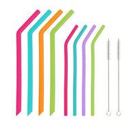 SYEYCW 8 Piezas Pajitas de Silicona Reutilizables, Suave Pajas Coloridas con 2 Cepillos de Limpieza, Adulto Niños Pajitas de Curva de Silicona, para Batidos, Jugo, Café, Cóctel, 5 Colores