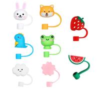 SYEYCW 8 Piezas Tapas de Pajita de Silicona, Cubierta de Paja Prueba de Polvo Reutilizables, Cubierta de Puntas Paja de Silicona Animales Lindos, para Decoración Pajitas de 6-8 mm, Segura y Ecológica