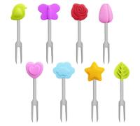 SYEYCW 8 Piezas Tenedores de Frutas de Acero Inoxidable, Tenedores de Silicona con Dibujos Animados para Fruta, Queso, Aperitivos, para Fiestas, Picnics, Hogar, Cocina, Accesorios para Fiambreras