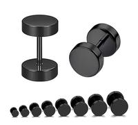 SYEYCW Juego de 8 Aretes Negros, Hipoalergénicos y de Acero Inoxidable - Tuerca y Rosca de 3 a 10 mm, para Hombres y Mujeres