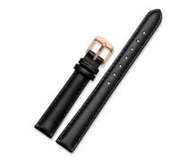 SYFCSEW Correa de reloj de cuero genuino compatible con Casio Citizen Fossil, correa de reloj lisa, pulsera Folli for mujer, azul, rosa, marrón, 14 mm, 16 mm, 18 mm, 20 mm(Black-rose gold,14mm)