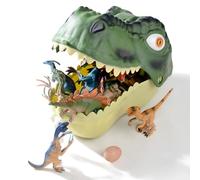 SYFUNLV 46 piezas de dinosaurios de juguete, pequeños dinosaurios de colección de dinosaurios, juguetes con espacio de almacenamiento, figuras realistas, set de juego incluyendo T-Rex, Carnotaurus