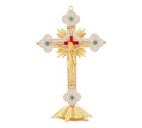 Syfunlv Figura de Estatua de Cruz, Cruz de Metal, crucifijo de Jesucristo, 13 x 8 x 21 cm, de pie con Base de aleación, crucifijo para decoración de Mesa, oraciones de Cristo