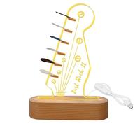 Syfunlv Light Up Guitarra Pick Holder,Guitarra Pick Display Stand,Acryl Kopfplatte Halter,mit Holzbasis,USB Powered Deskdekor,für Lagerung und Anzeige, Diseño 2, Vintage