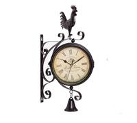 Syfunlv Reloj de estación de tren de doble cara, reloj de pared retro, espejo de cristal ordinario, reloj de estilo retro, con batería, analógico, para estación, pasillo, jardín, sala de estar,