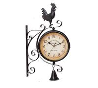 Syfunlv Reloj de estación de tren de doble cara, retro, espejo de cristal ordinario, reloj de estilo New York, batería, analógico, decoración vintage, para estación, pasillo, jardín, salón (estilo I)