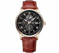 Syfunlv Reloj de pulsera de cuarzo para hombre, resistente al agua a 30 m, multifuncional, con indicador de fecha, moderno, deportivo, multifunción., Marrón-negro-marrón dorado, Correa