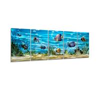 Sygallerier School of Fish Metal Wall Art artesana de aluminio costero 3D Moderno abstracto Resumen Acento de pared en azul Color verde plateado par