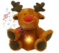 Syglawnd Animal de Peluche Que Respira, Peluche Que Respira, de Reno Relleno Iluminado de 12 Pulgadas con canción de Cuna, 4 Engranajes, Alivio de la ansiedad, Relajante y tierno Navidad, Style2
