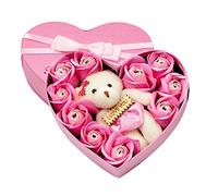 Syglawnd Caja de corazón de Amor, Caja en Forma de corazón de Amor Rosa, jabón de baño, Flor de Oso, 10 Estuche perfumado