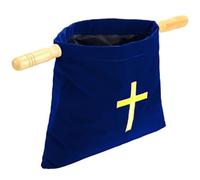 Syglawnd Cestas para Iglesia, Bolsas Bordadas con Cruz bíblica para Iglesias, Suministros de comunión, Azul, con Asas de Madera de Terciopelo