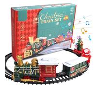 Syglawnd Juego de Tren eléctrico, Juego de Tren eléctrico de 14 Piezas para niños Luz y Sonidos Navidad simulada con 4 vagones Juegos navideños clásicos con Pistas