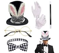 Syglawnd Sombrero de mago, 5 piezas/juego de disfraz de mago, kit de Halloween con sombrero, varita, pajarita y más, disfraz de juego de simulación para adultos para fiestas, cosplay y mujeres