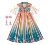 Syglawnd Vestido chino para niñas, traje tradicional de Mulan con bordado y pinza para el cabello, degradado azul champán, 120 cm, vestido de Mulan para niñas